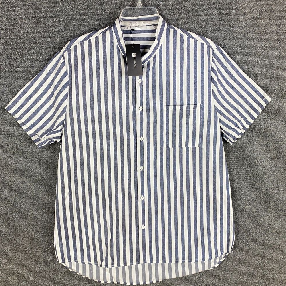ChArmkp Button Up‎ Shirt Men's XL NWT Short Sleeve Striped Polyester Blend